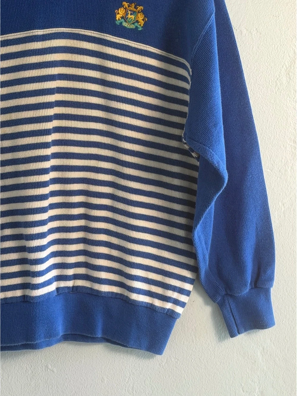 IZOD Club Ladies' Medium Blue and White Striped Cotton Polo Sweater
